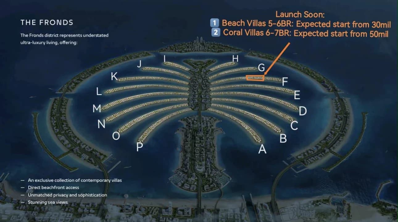 Masterplan von Palm Jebel Ali mit den sechzehn Wedeln A bis P